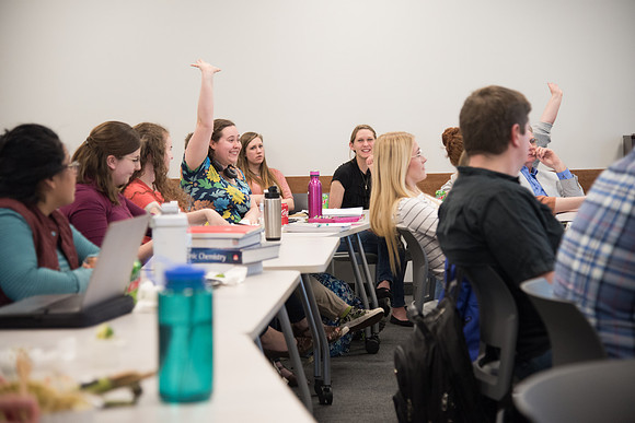 Students at a Agricultural Seminar in the Science & Technology Center Building, Spring Semester. April 2018