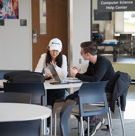 Students studying in the Science & Technology Center Building, Spring Semester. April 2018