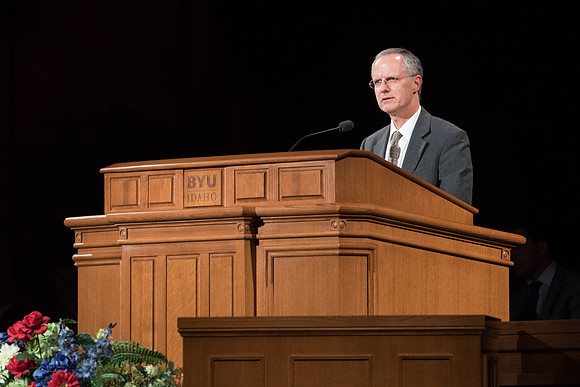 Elder Mathias Held, General Authority Seventy speaks to the Married Students in the I-Center. May 2018