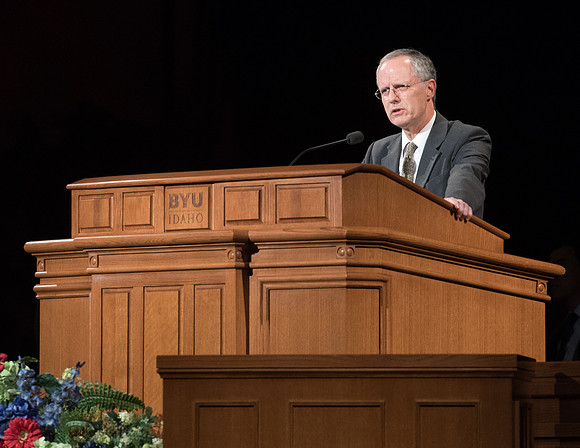 Elder Mathias Held, General Authority Seventy speaks to the Married Students in the I-Center. May 2018