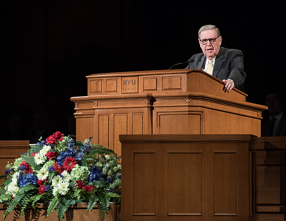 Elder Jeffery R. Holland, Member of the Quorum of the Twelve Apostles talks to the Married Students in the BYU-I Center. May 2018