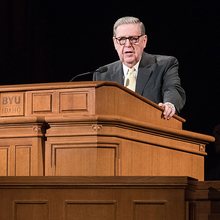 Elder Jeffery R. Holland, Member of the Quorum of the Twelve Apostles talks to the Married Students in the BYU-I Center. May 2018
