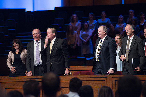Jeffery R. Holland says goodbye to the crowd of married couples. May 2018