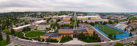 Aerial panoramic of BYU-Idaho campus looking South.