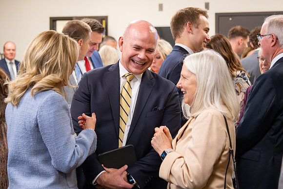 Many board members, faculty, family, and prominent church figures attend the inaugural reception before the inauguration of Alvin F. Meredith.