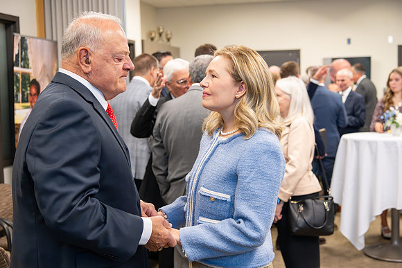 Many board members, faculty, family, and prominent church figures attend the inaugural reception before the inauguration of Alvin F. Meredith.