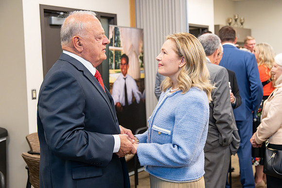 Many board members, faculty, family, and prominent church figures attend the inaugural reception before the inauguration of Alvin F. Meredith.