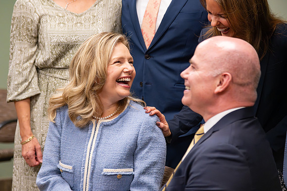 Many board members, faculty, family, and prominent church figures attend the inaugural reception before the inauguration of Alvin F. Meredith.