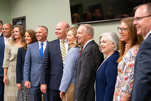 Many board members, faculty, family, and prominent church figures attend the inaugural reception before the inauguration of Alvin F. Meredith.