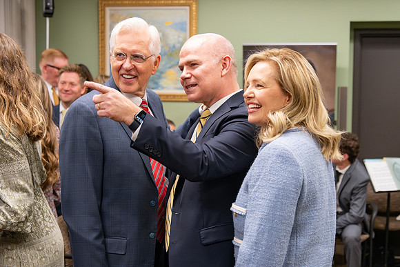 Many board members, faculty, family, and prominent church figures attend the inaugural reception before the inauguration of Alvin F. Meredith.