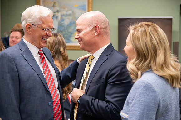 Many board members, faculty, family, and prominent church figures attend the inaugural reception before the inauguration of Alvin F. Meredith.