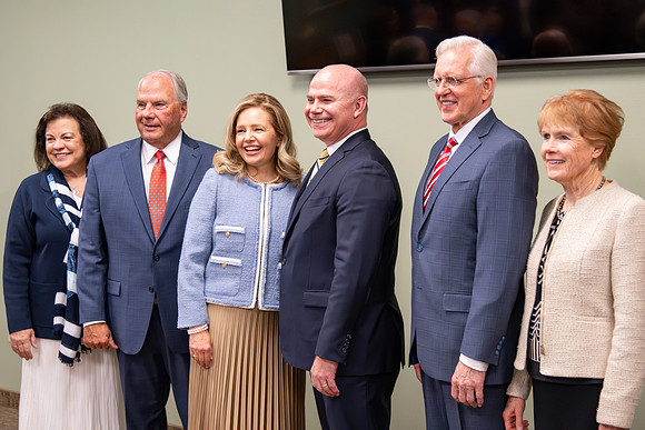 Many board members, faculty, family, and prominent church figures attend the inaugural reception before the inauguration of Alvin F. Meredith.