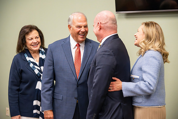 Many board members, faculty, family, and prominent church figures attend the inaugural reception before the inauguration of Alvin F. Meredith.