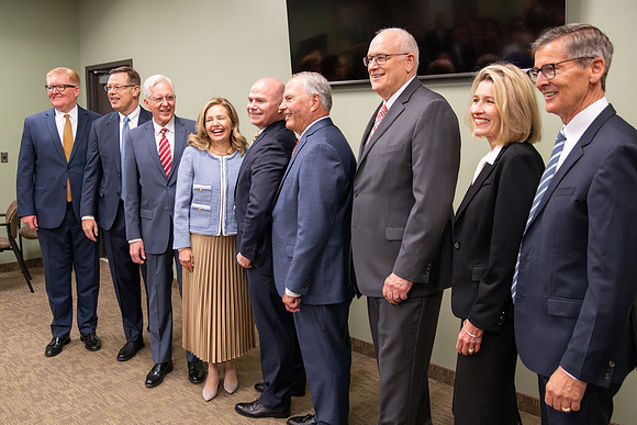 Many board members, faculty, family, and prominent church figures attend the inaugural reception before the inauguration of Alvin F. Meredith.