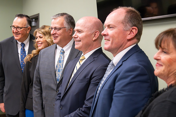 Many board members, faculty, family, and prominent church figures attend the inaugural reception before the inauguration of Alvin F. Meredith.
