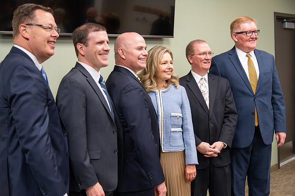 Many board members, faculty, family, and prominent church figures attend the inaugural reception before the inauguration of Alvin F. Meredith.