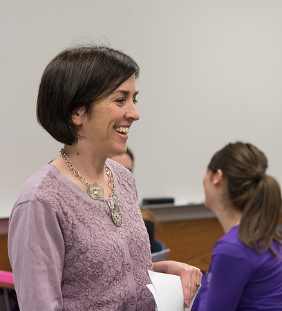 Sister Glenn smiles in her ENG 101 class in the Kimball Building.