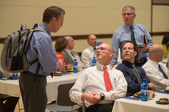 Faculty luncheon guest speaker, James M. Lang, shares insites on Small Teaching: "From Minor Changes To Major Learning". Faculty discuss concepts taught.