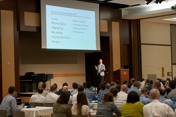 Faculty luncheon guest speaker, James M. Lang, shares insites on Small Teaching: "From Minor Changes To Major Learning". Faculty discuss concepts taught.