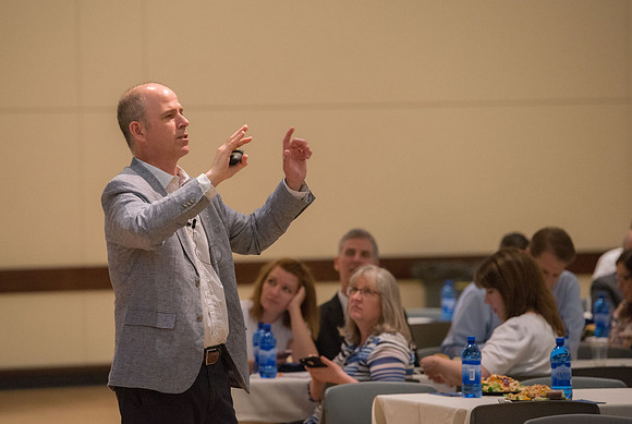 Faculty luncheon guest speaker, James M. Lang, shares insites on Small Teaching: "From Minor Changes To Major Learning". Faculty discuss concepts taught.