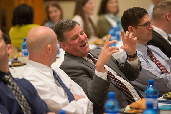 Faculty luncheon guest speaker, James M. Lang, shares insites on Small Teaching: "From Minor Changes To Major Learning". Faculty discuss concepts taught.