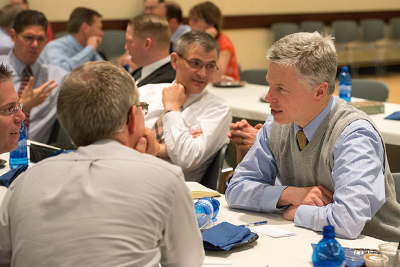 Faculty luncheon guest speaker, James M. Lang, shares insites on Small Teaching: "From Minor Changes To Major Learning". Faculty discuss concepts taught.