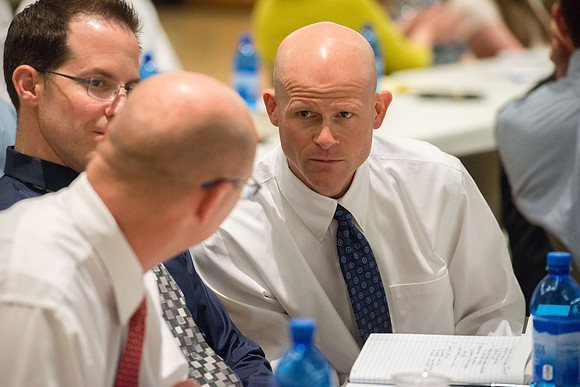 Faculty luncheon guest speaker, James M. Lang, shares insites on Small Teaching: "From Minor Changes To Major Learning". Faculty discuss concepts taught.