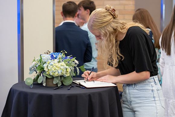 President and Sister Meredith meet and greet students at the public reception following the inauguration.