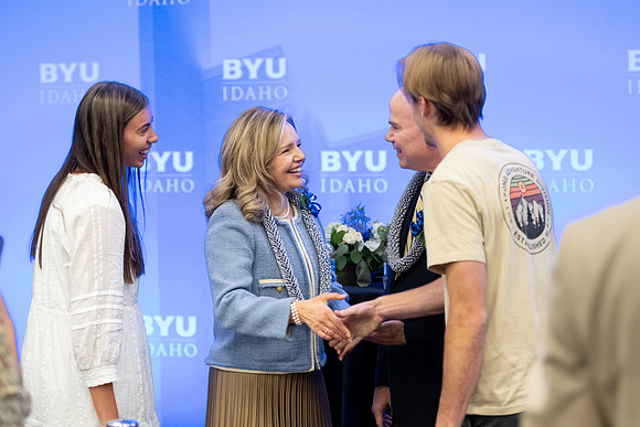 President and Sister Meredith meet and greet students at the public reception following the inauguration.