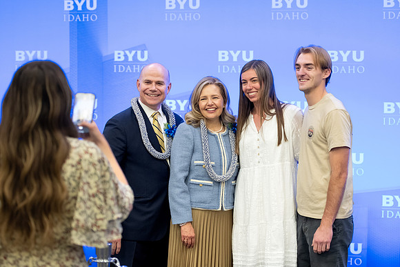 President and Sister Meredith meet and greet students at the public reception following the inauguration.