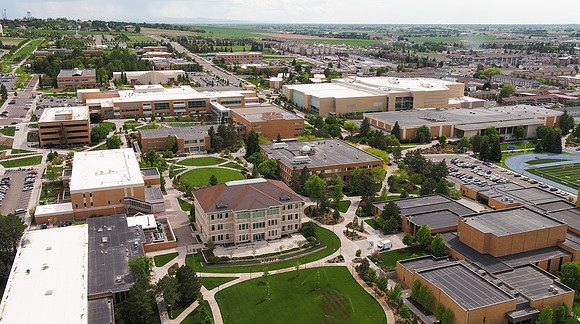 Drone aerial of BYU-Idaho campus.