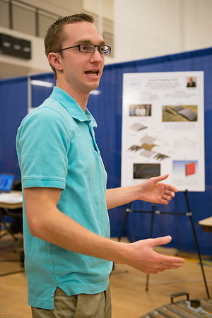 Students present their projects for the Student Research and Creative Works Conference.