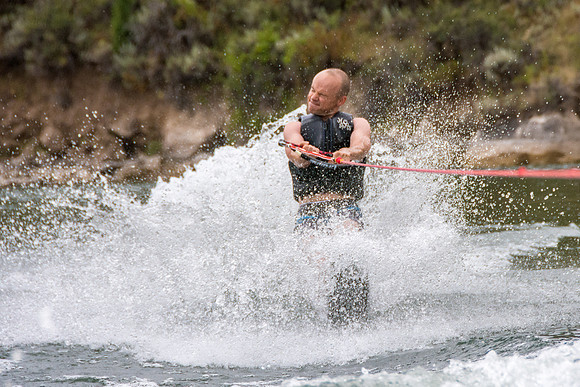 Stephen Mendenhall waterskiing at Ririe Reservoir. - Aug 2019