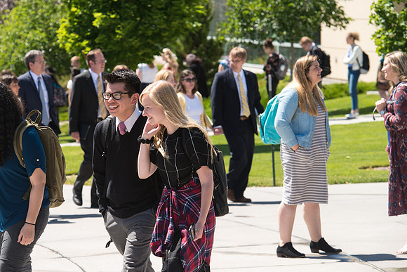 Students leaving the I-Center after devotional. June 2018