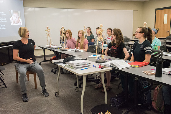 Dance Professor, Wendy Bone teaching students Kinesiology. June 2018