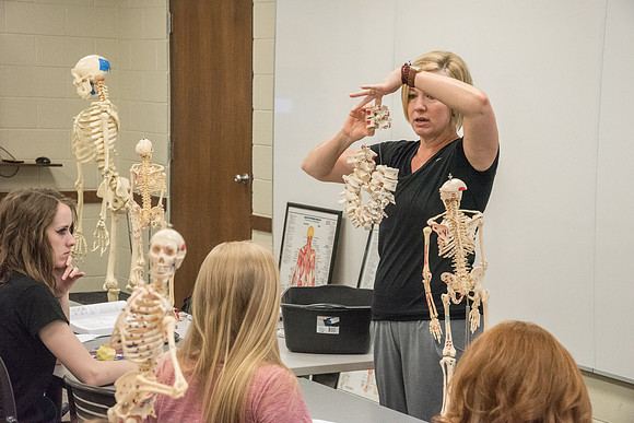 Dance Professor, Wendy Bone teaching students Kinesiology. June 2018