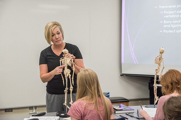 Dance Professor, Wendy Bone teaching students Kinesiology. June 2018