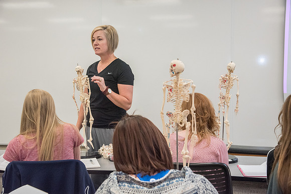 Dance Professor, Wendy Bone teaching students Kinesiology. June 2018