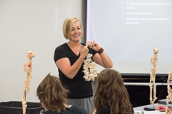 Dance Professor, Wendy Bone teaching students Kinesiology. June 2018