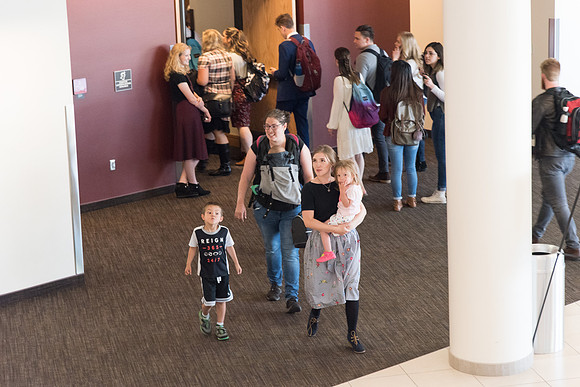 Students preparing for Devotional in the I-Center.