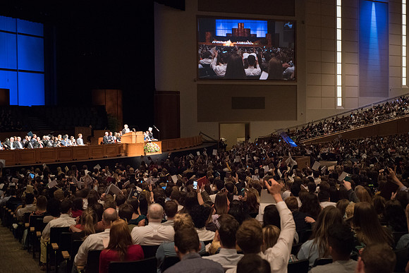 Students showing they are ready for Devotional in the I-Center.