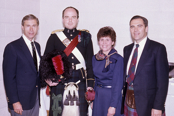 Black Watch Marching Band Greets Sander and Merlyn Larson and other guests after their performance at Rick's College - Center Stage - Nov 1989