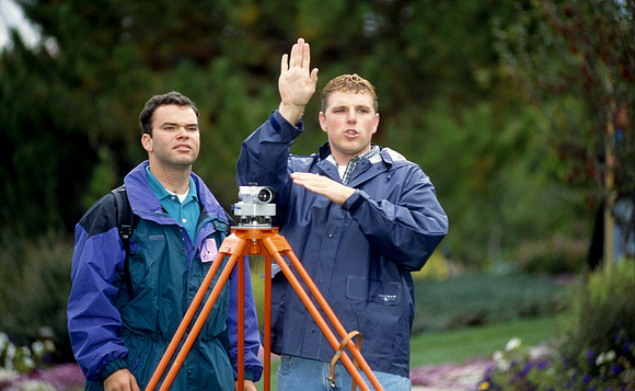 Engineering students participate in a surveying activity