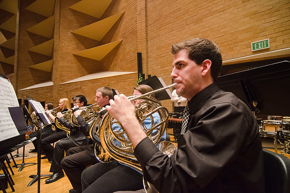 Students participate in University Band. They preformed in the Ruth Barrus concert hall.