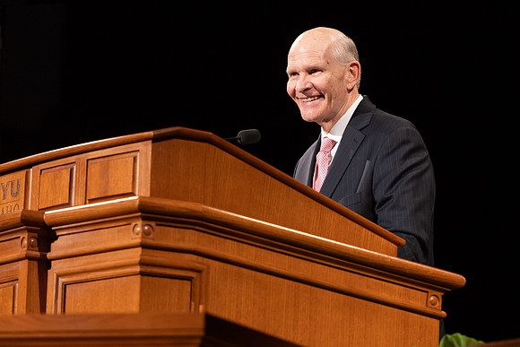 Elder Renlund and his wife Ruth, address BYU-Idaho students in the I-Center.