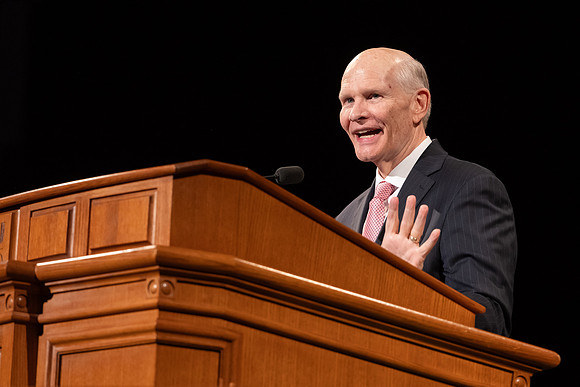 Elder Renlund and his wife Ruth, address BYU-Idaho students in the I-Center.