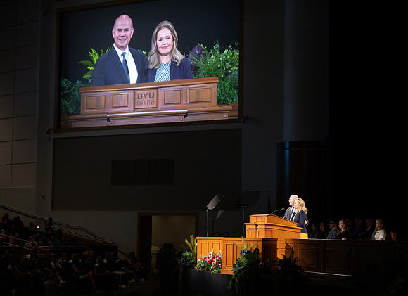 First devotional of the semester with President Alvin F. Meredith and his wife.