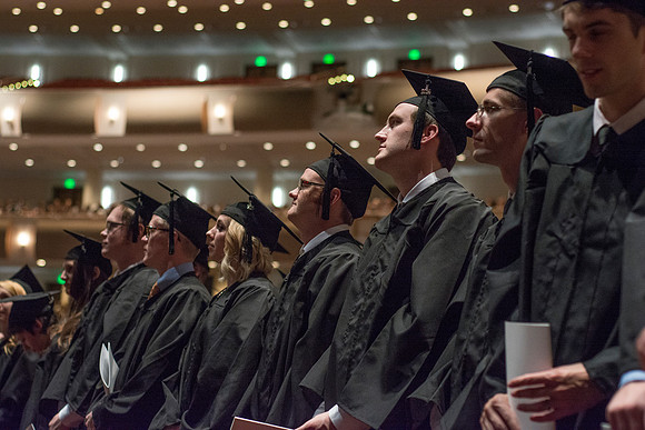 Students show their appreciation to those who supported them throughout their education at the commencement ceremony. Photo by Ryan Chase