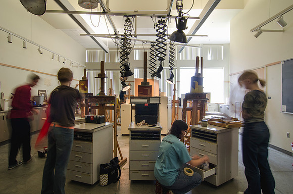 Students work in the Painting Lab of the Jacob Spori Building