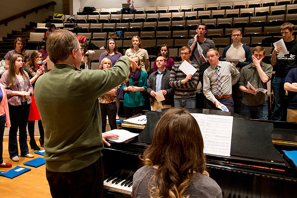 Students sing under the direction of Brother Randall Kempton in the Collegiate Singers ensemble.